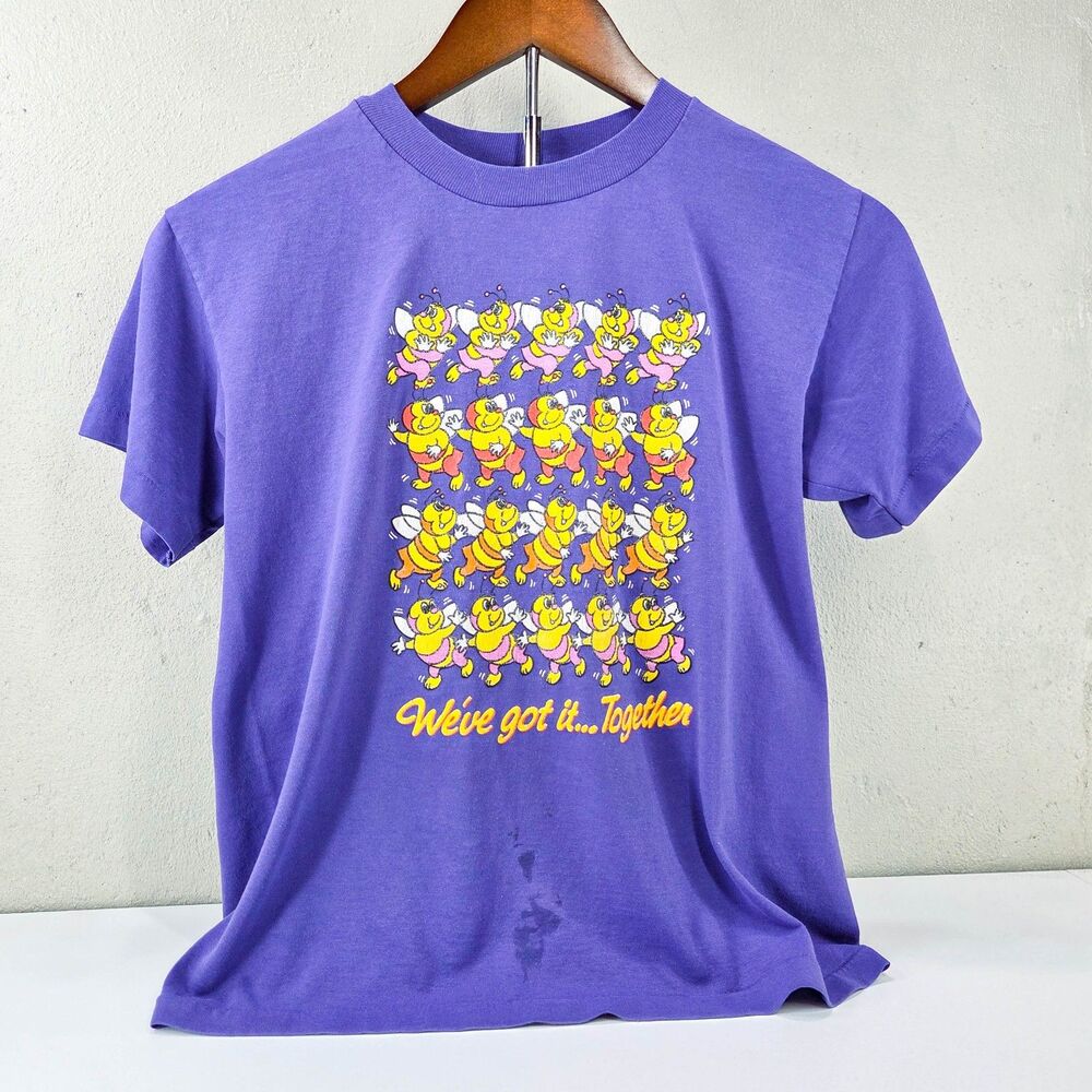 Vintage 90s Hanes We've Got It Together Bee Single Stitch T-Shirt Kids Sz L 14-1